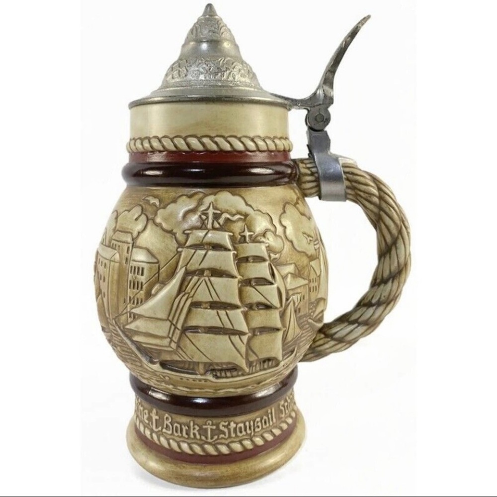 Pirate Pewter Lid Tall-Ships Beer Stein Vintage 1977 Nautical Collector Edition